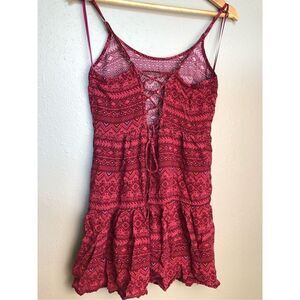 Mudd Womens Dress Red Geometric Tiered Spaghetti Strap Scoop Neck Size M